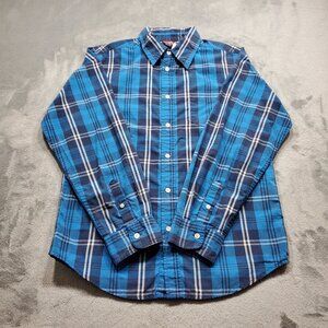 Wrangler Button Up Long Sleeve Shirt 1 Pckt Blue White Navy Plaid Yth Sz 2XL 18